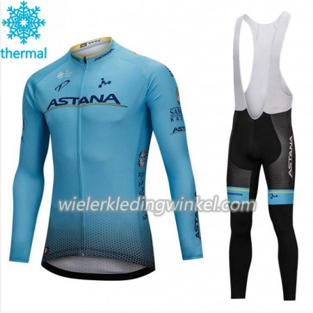 Set Fietsshirt Lange Mouw + Lange Koersbroek 2018 Astana Pro Team N001 Winter Thermal Fleece